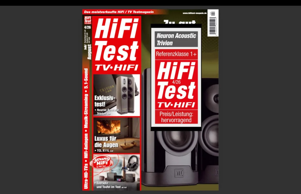 NEURON Acoustic TRIVION im HiFi-Test 4/26 mit Testsiegel Referenzklasse 1+